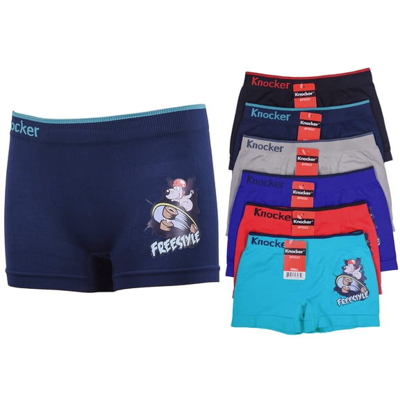 6-Pack Boy's Seamless Boxer Briefs, Skateboard Design, Multi-Colors, L