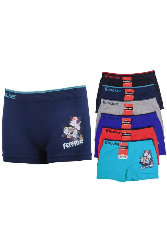 6-Pack Boy's Seamless Boxer Briefs, Skateboard Design, Multi-Colors, L