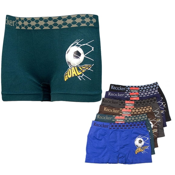 6-Pack Boy's Seamless Boxer Briefs, Soccer Design, Multi-Colors, L