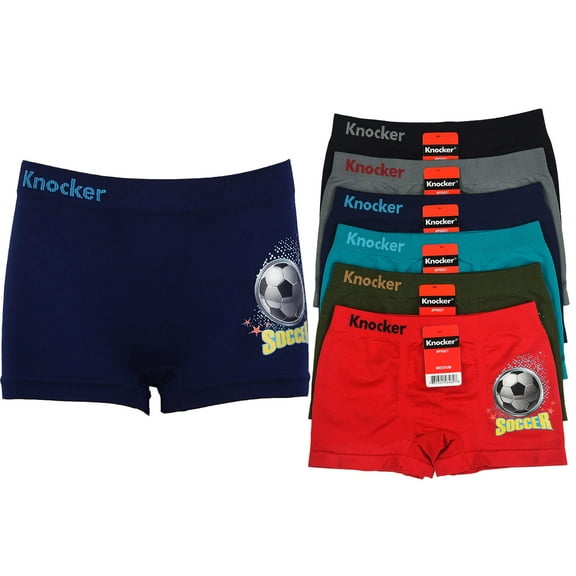 6-Pack Boy's Seamless Boxer Briefs, Soccer Design, Multi-Colors, S