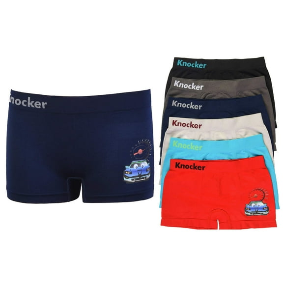 6-Pack Boy's Seamless Boxer Briefs, Speedy Car Design, Multi-Colors, L