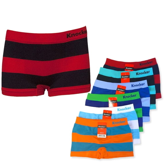 6-Pack Boy's Seamless Boxer Briefs, Thick Horizontal Line, Multi-Colors, M