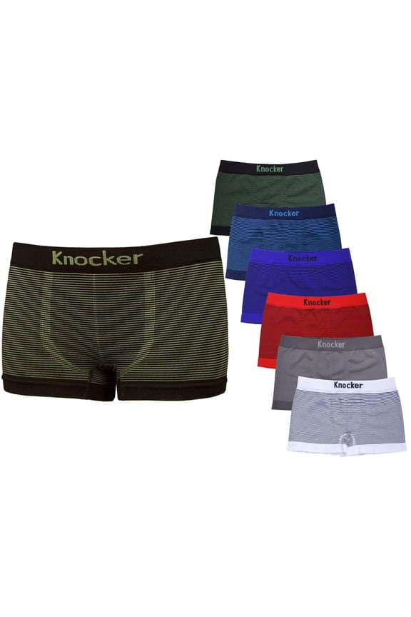 6-Pack Boy's Seamless Boxer Briefs, Thin Horizontal Line, Multi-Colors, L