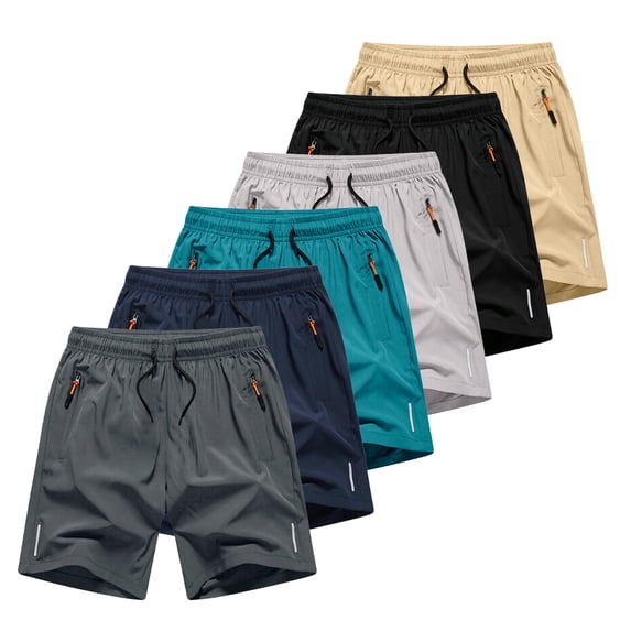 6 Pack Boys Shorts - Summer Athletic Shorts for Boy Breathable Lightweight Casual Solid Straight Leg Active Shorts with Zipper Pockets 5-6 Years