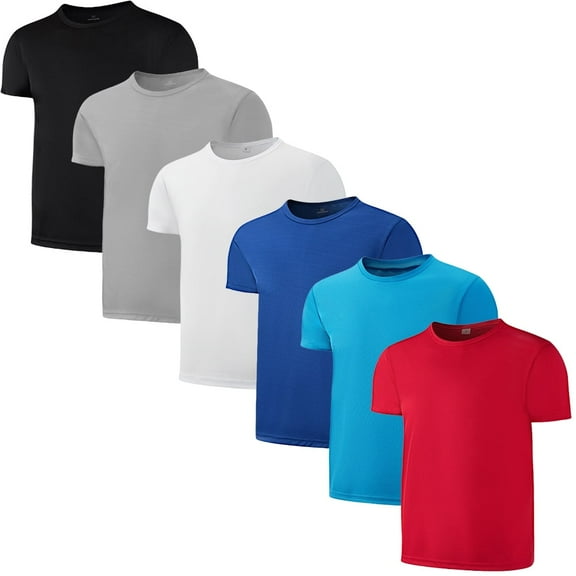 6 Pack Boys Youth Kids Mesh Athletic Quick Dry T Shirts Short Sleeve Moisture Wicking Tee shirts Active Tops (Age 4-18)