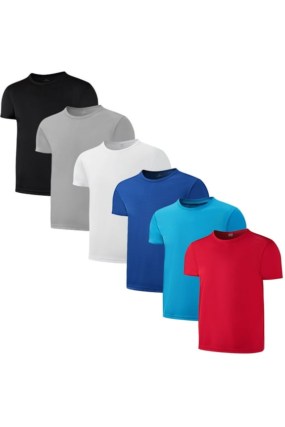 6 Pack Boys Youth Kids Mesh Athletic Quick Dry T Shirts Short Sleeve Moisture Wicking Tee shirts Active Tops (Age 4-18)