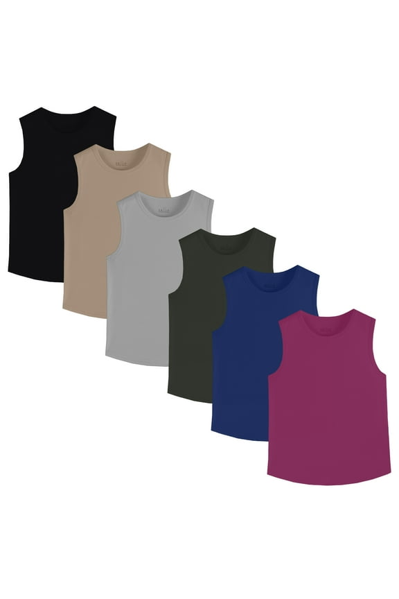 6 Pack Boys Youth Kids Mesh Athletic Quick Dry Tank Top Sleeveless T Shirts Moisture Wicking (Age 4-18)