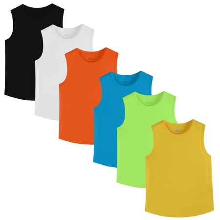 6 Pack Boys Youth Kids Mesh Athletic Quick Dry Tank Top Sleeveless T Shirts Moisture Wicking (Age 4-18)