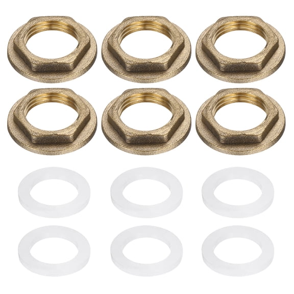 6 Pack Brass Lock Nuts Pipe Fitting, G3/8" Female Hex Locknut with Washer