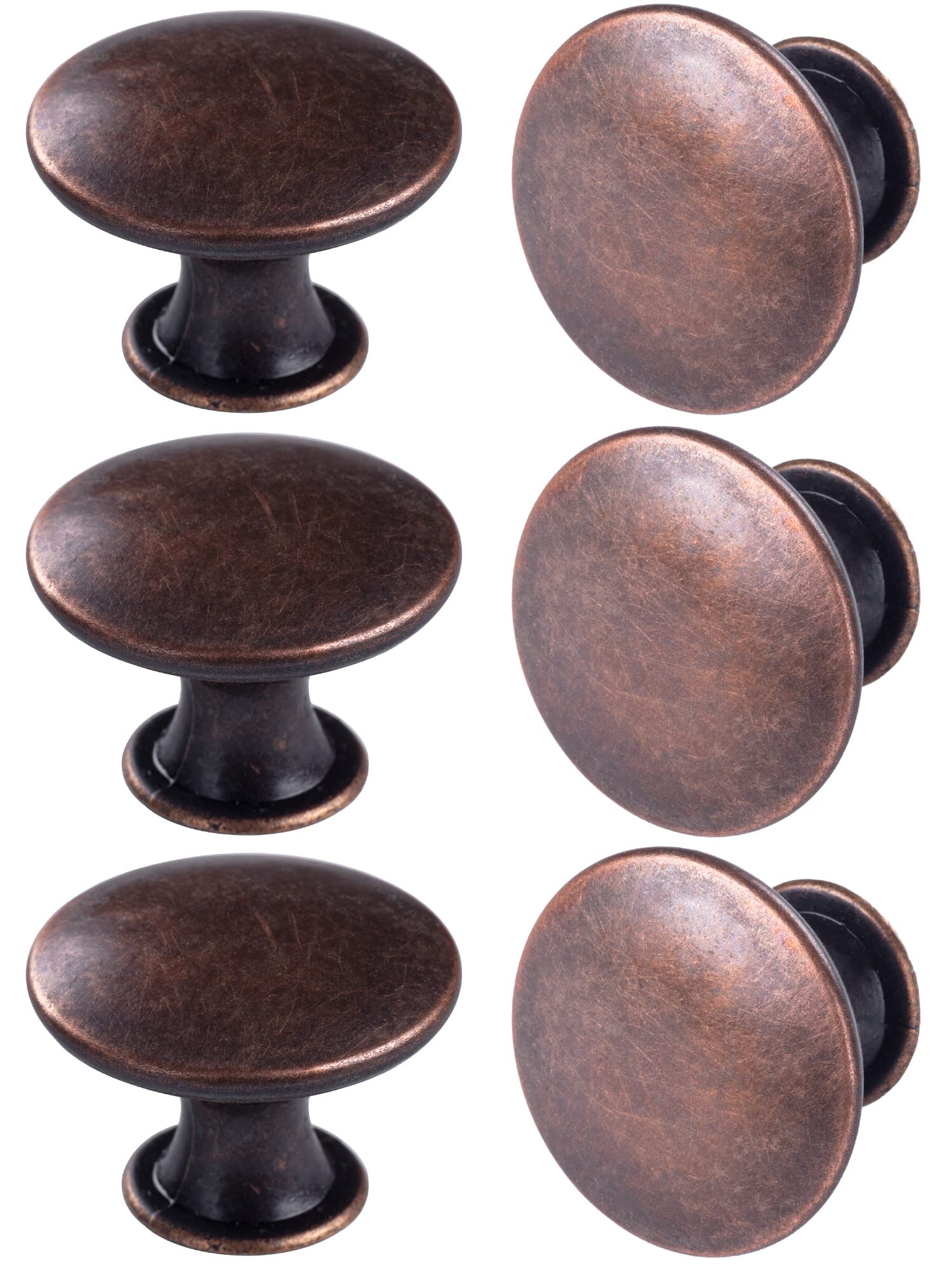 6 Pack Brass Round Antique Brass Kitchen Cabinet Knobs Cupboard Door Knobs Drawer Handle Pulls Dresser Knobs with 7 Pcs Screws for Bathroom Drawer Door Hardware