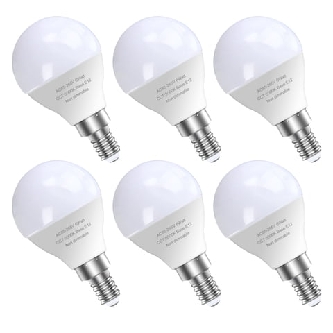 6 Pack Bright Ceiling Fan Light Bulbs, 120V 6 Watts (60 Watts Equivalent), 5000K E12 A15 Shape Candelabra Base Chandelier Led Bulb, Non-Dimmable