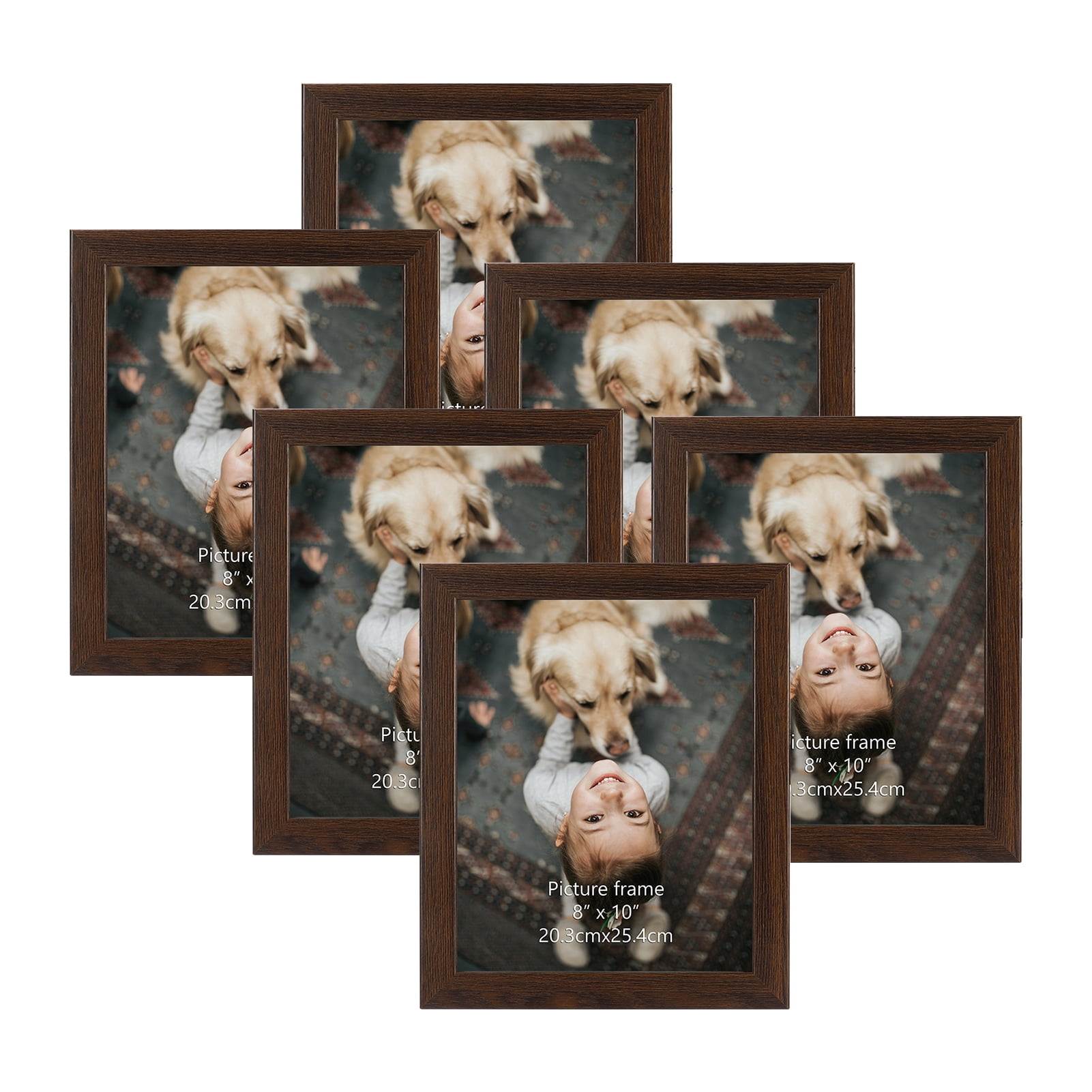 6 Pack Brown 8x10 Picture Frames, Rustic 8 by 10 Photo Frame for Wall