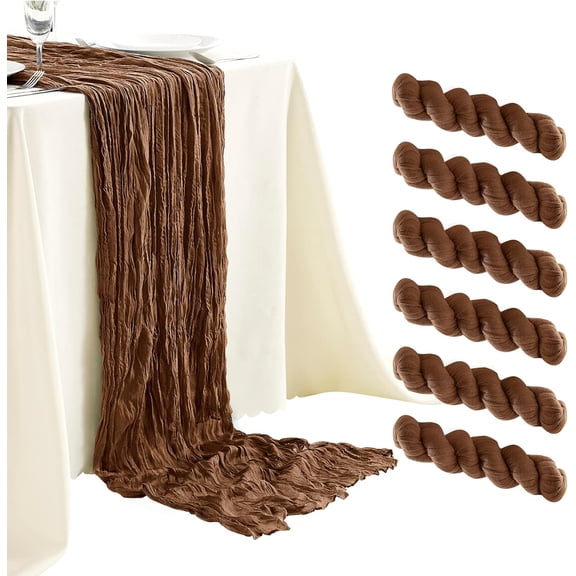 6 Pack Brown Cheesecloth Table Runners, 10ft Wide Gauze Boho Table Runners for Bridal Shower Wedding Birthday Party Table Decorations