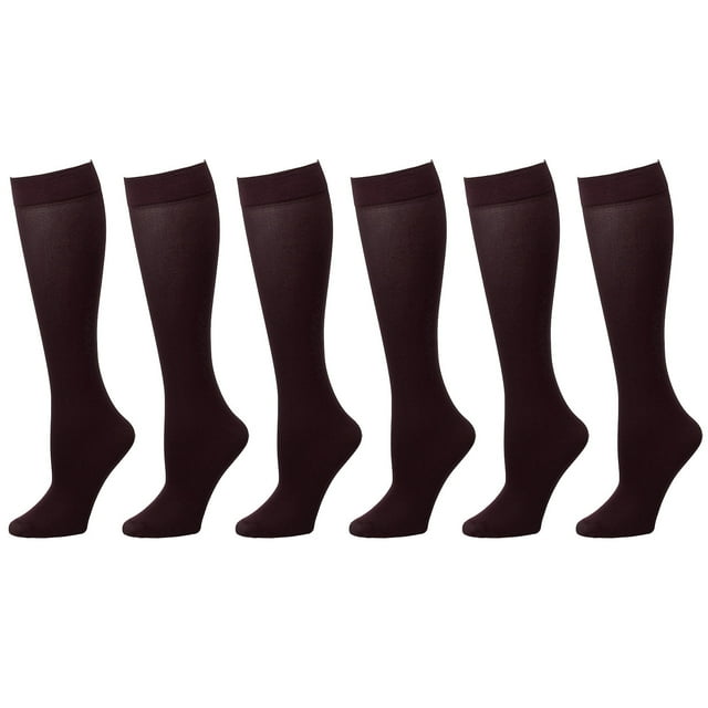 6Pack Brown Women Trouser Socks with Comfort Band Stretchy Spandex Opaque Knee High