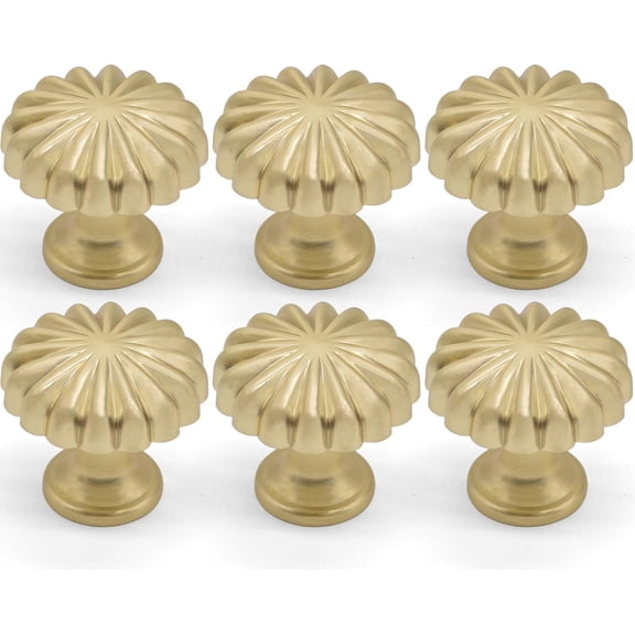 6 Pack Brushed Brass Cabinet Knobs Pulls Vintage Cupboard Dresser Knob Modern Simple Gold Drawer Handles Single Hole Pumpkin Knobs