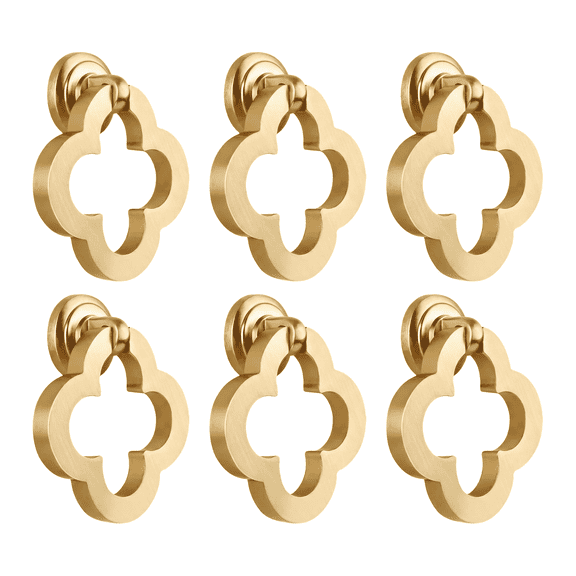 6 Pack Brushed Brass Drawer Knob Drop Ring Cabinet Pulls Door Handles Drawer Pull Handle Dresser Knob Hardware Gold