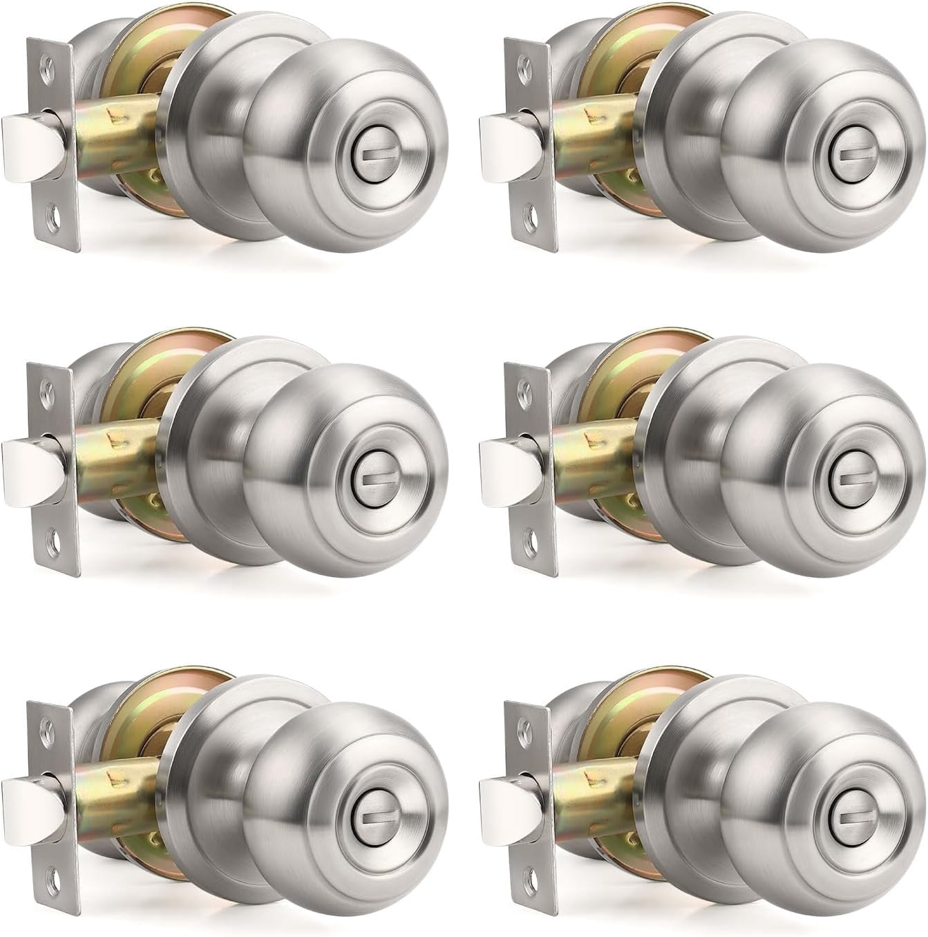6 Pack Brushed Nickel Privacy Interior Door Knobs Keyless Bathroom and ...