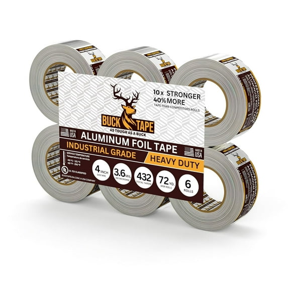 6 Pack Buck Professional Grade Aluminum Foil Tape - 4 Inch x 216ft (72 yd) 3.6 Mil - Ideal for HVAC, Insulation, Pipes & Metal Repair - Heat Resistant & Waterproof - Perfect for Sealing Ducts & Vents