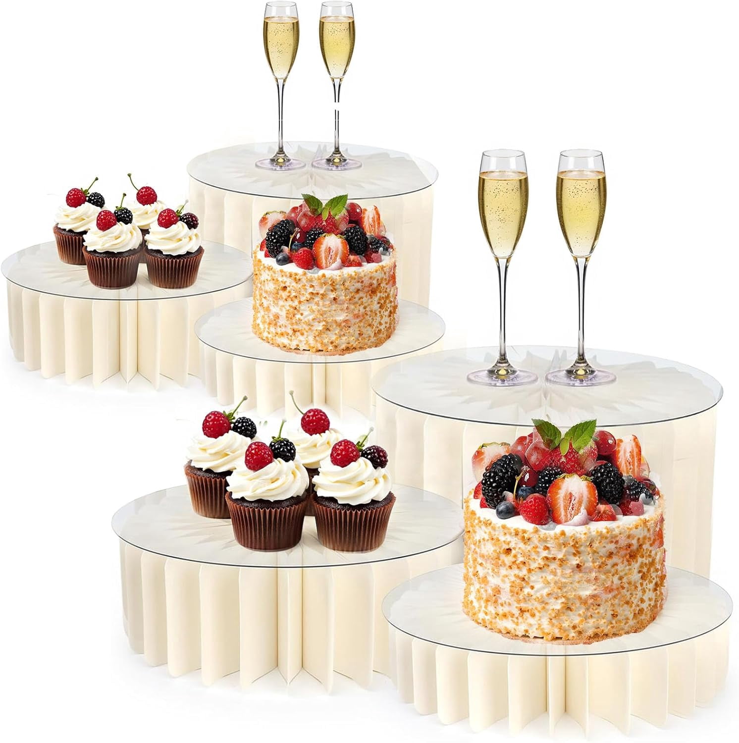 6 Pack Buffet Risers, Acrylic & Cardboard Foldable Cake Display Stands ...