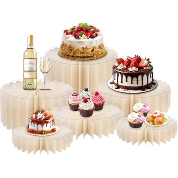 6 Pack Buffet Risers, Acrylic Food Display Risers for Buffet Table, Cardboard Cylinder Stands for Party, Foldable Cake Riser Columns for Catering, Birthday, Weddings, Events Decor