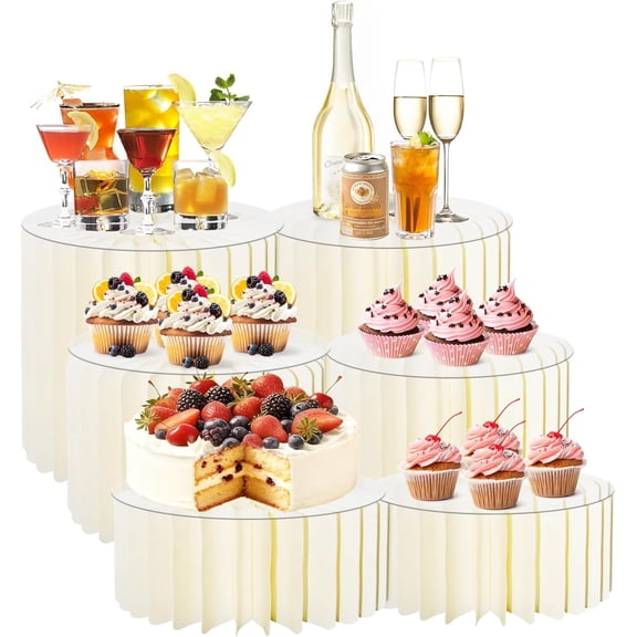 6 Pack Buffet Risers, White Foldable Display Stands with Acrylic Plates, Multi-Height Cake Risers for Dessert Tables, Catering, Wedding, and Party Decorations