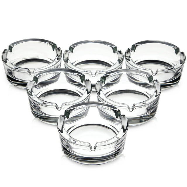 6 Pack Bulk Clear Glass Ashtrays for Cigarettes and Cigars, Outdoor and Indoor Use (4 x 1.5 In