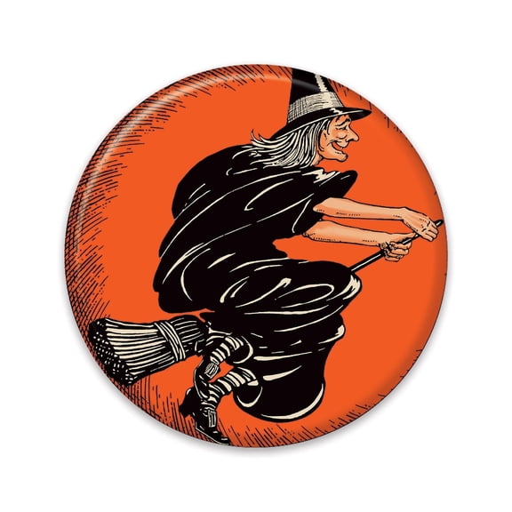 6 Pack Bulk Halloween Flying Witch Button