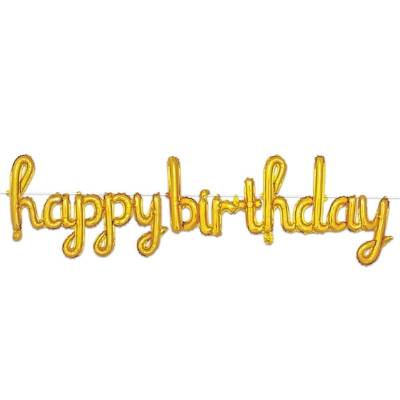 6 Pack Bulk Script Gold Happy Birthday Party Balloon Streamer
