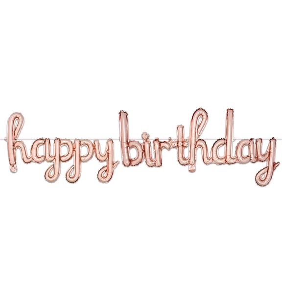 6 Pack Bulk Script Rose Gold Happy Birthday Party Balloon Streamer