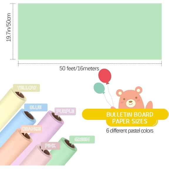 6 Pack Bulletin Board Paper Roll Colored 19. 7 Inches x 50 Feet Fade Resistant Construction Craft Paper Roll Bulk for Projects Gift Wrapping Drawing Painting Classroom Decor(Light Color)