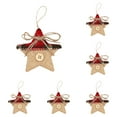 thumbnail image 1 of 6-Pack Burlap Star Christmas Ornaments - Rustic Farmhouse Star Shape Tree Hangers with Red Gingham Accents for Holiday Decor (8cm/3.15in), 1 of 6
