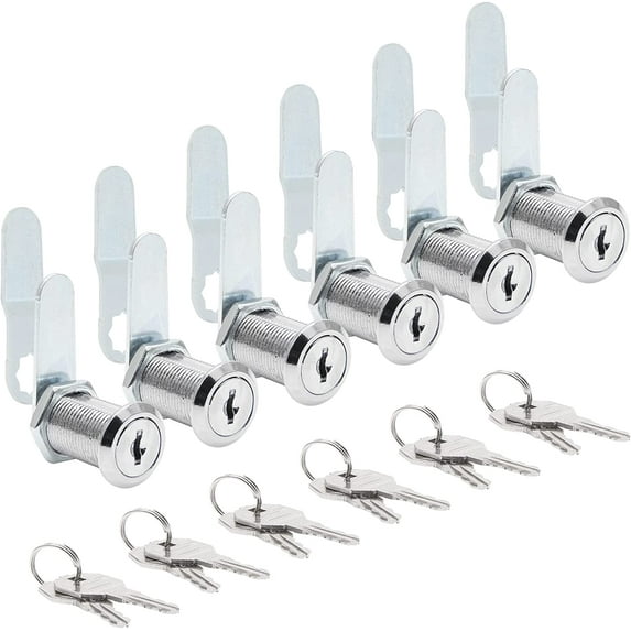 6 Pack Cabinet Cam Locks Keyed Alike, 1-1/8" (30mm) Cam Lock Set for Cabinets Drawers Mailbox Tool Box RV, File Cabinet Locks with Keys