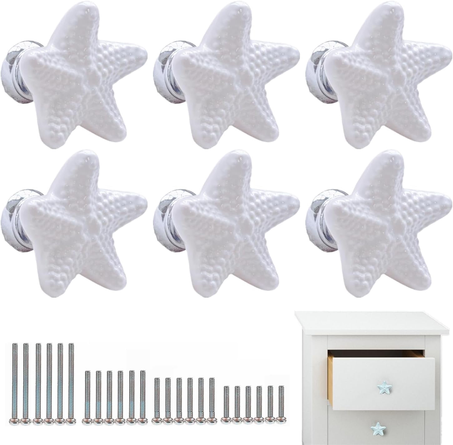 6 Pack Cabinet Handles White Ceramic Drawer Knobs Starfish Shape ...