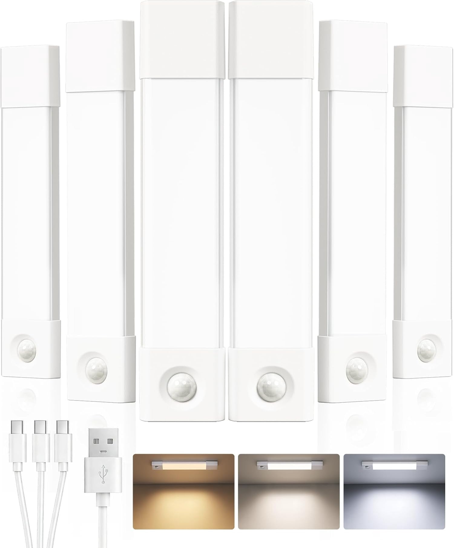 6-Pack Under Cabinet Lighting, 7.8" Closet Lights, 30 LED Rechargeable ...