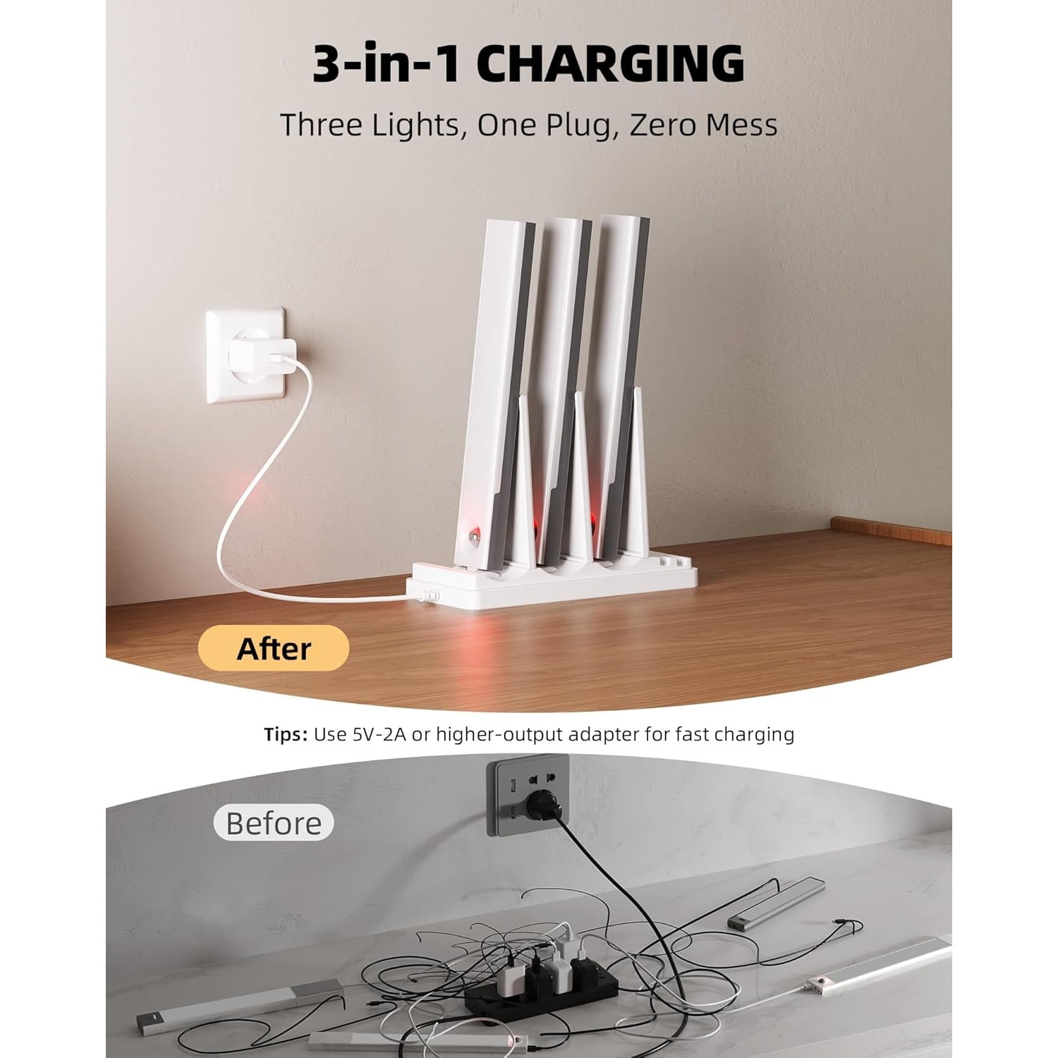 6-Pack Under Cabinet Lighting with Charging Station, 2000mAh Rechargeable Wireless Motion Sensor Lights, 3 Color Temps, Dimmable, Timer, Magnetic, with Remote Control for Kitchen, Closet, Stair