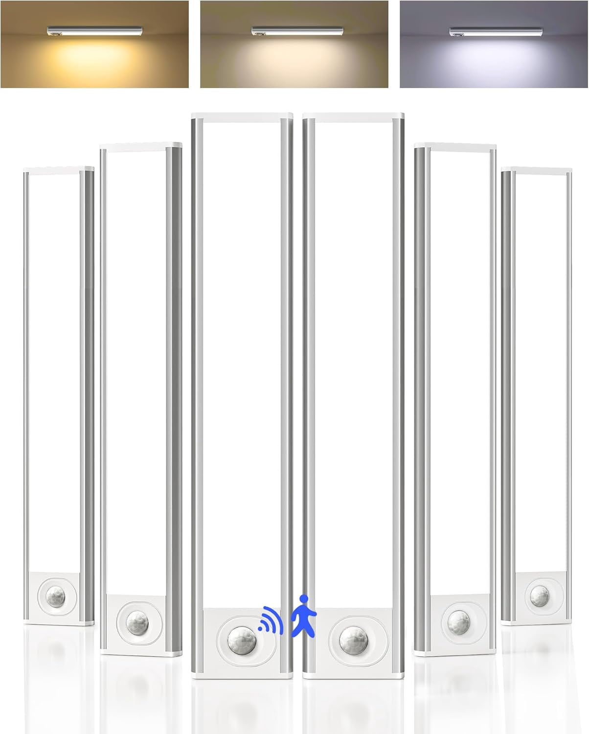 6-Pack Under Cabinet Lighting Wireless, 1800mAh Rechargeable Motion Sensor Light Indoor, Magnetic Closet Lights, Dimmable & 3 Color Temps, Under Counter Lights for Kitchen, Stairs (8inch)
