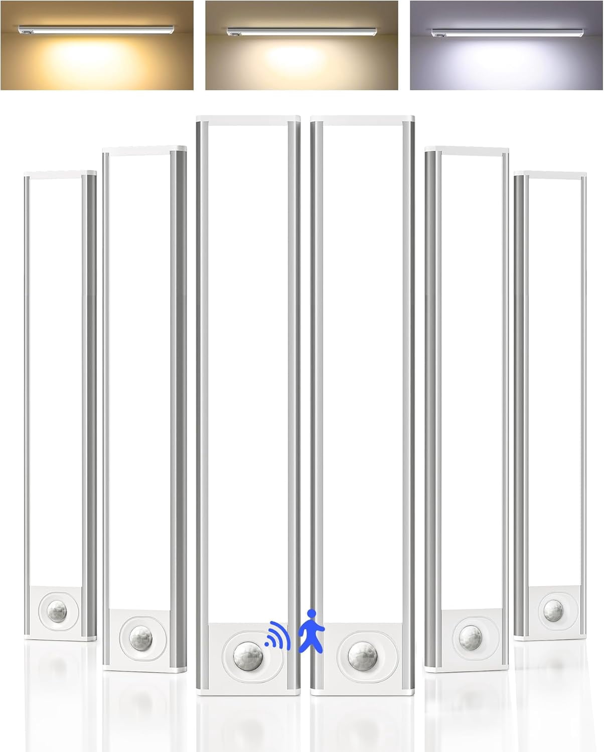 6-Pack Under Cabinet Lighting Wireless, 1800mAh Rechargeable Motion Sensor Light Indoor, Magnetic Closet Lights, Dimmable & 3 Color Temps, Under Counter Lights for Kitchen, Stairs (8inch)