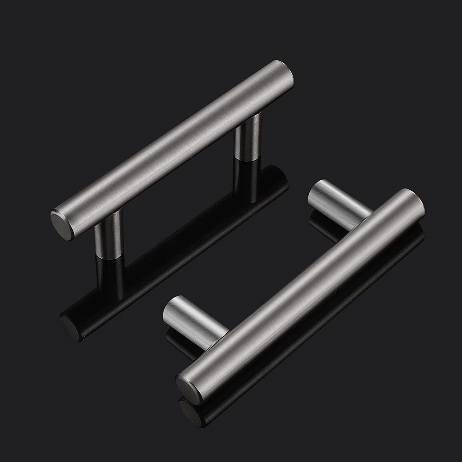 6 Pack Cabinet Pulls Brushed Nickel Finish Kitchen Cabinet Hardware, 2-1/2 Hole Center Modern Cabinet Handles for Dresser Drawer Kitchen Cupboard, Stainless Steel