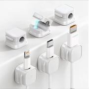 6 Pack Cable Holder, Nightstand Organizer, Under Desk Magnetic Clip Management, Wire Organizers for Cords White