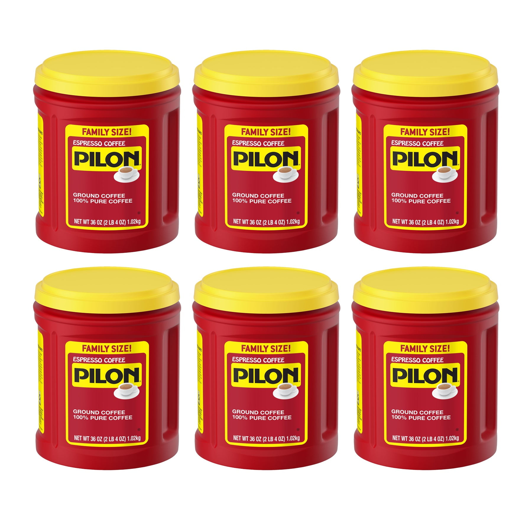 (6 Pack) Cafe Pilon Espresso, Ground Coffee Canister, 36 oz