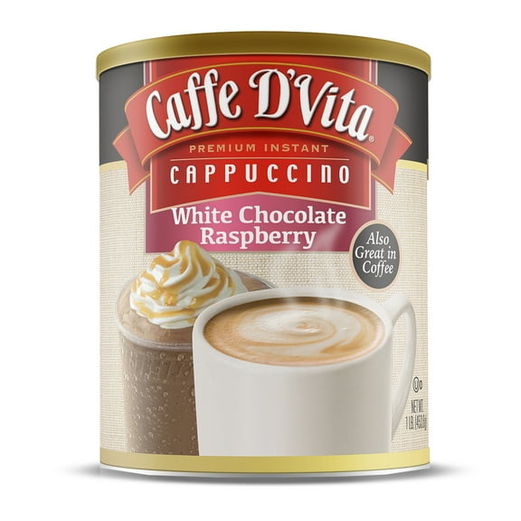 (6 Pack) Caffe D'Vita White Chocolate Raspberry Cappuccino, 1lb Cans. Instant powder drink mix