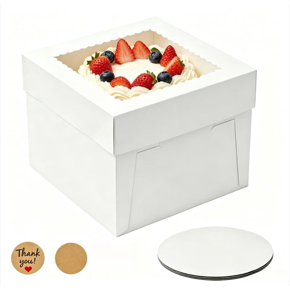 6 Pack Cake Boxes 10x10x8 Inches Tall with Cake Boards, White Bakery Boxes with Window, Disposable Cake Containers with Lids for Cake, Donuts, Pies, Cookies, Wedding, Birthday and Party