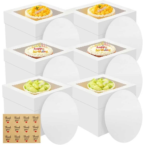 6 Pack Cake Boxes, 10x10x8 Inches Tall Cake Box with Cake Boards, White Bakery Boxes with Large Window, Disposable Cakes Transport Containers with Lids, for Cookies, Pies, Wedding, Birthday