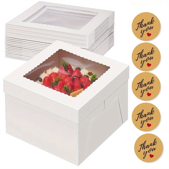 6 Pack Cake Boxes, 10x10x8 Inches Tall Cake Box with Cake Boards, White Bakery Boxes with Window, Disposable Cake Containers with Lids for Cake, Donuts, Pies, Cookies, Wedding, Birthday, Party