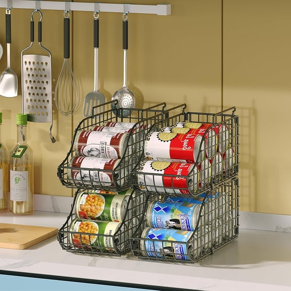 6-Pack Can Storage Organizer Pantry, Stackable Kitchen Canned Food Holder With Handles, Can Organizer For Pantry Countertop Cabinet, Beverage Drink Pop Soda Can Dispenser Patent Pending