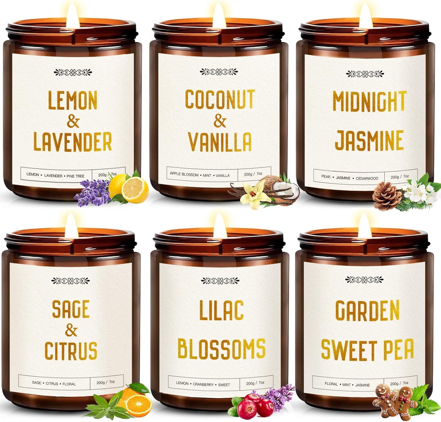 6 Pack Candles for Home Scented, 42oz Amber Jar Candles Gifts for Women ...