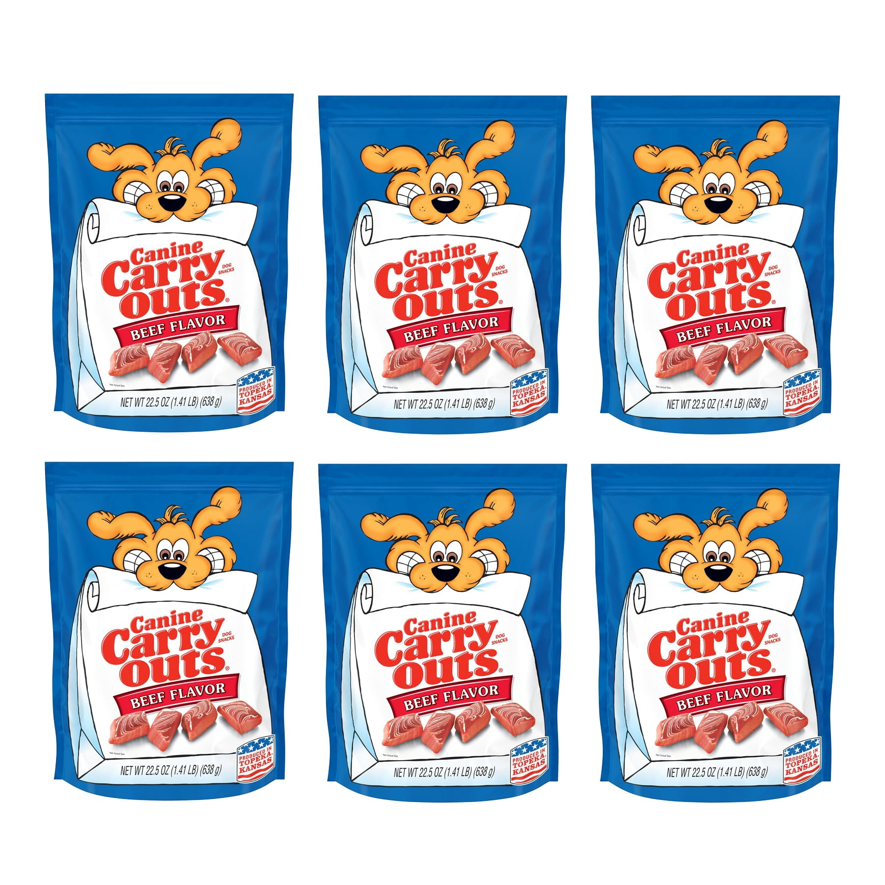 (6 Pack) Canine Carry Outs Beef Flavor Dog Treats, 22.5 oz Bags