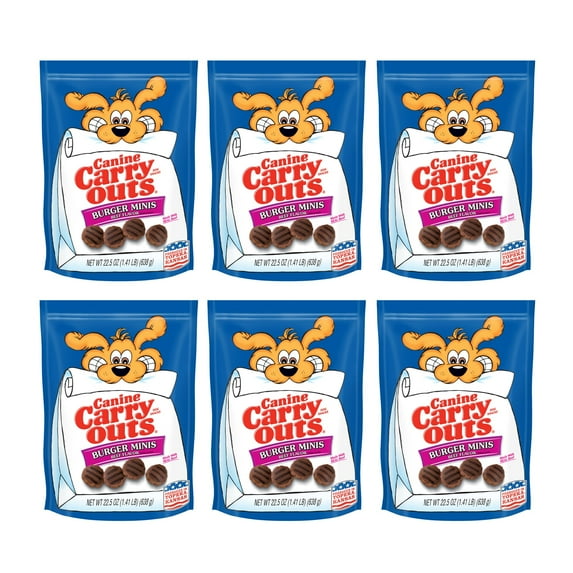 (6 Pack) Canine Carry Outs Burger Minis Beef Flavor Dog Treats, 22.5 oz Bags