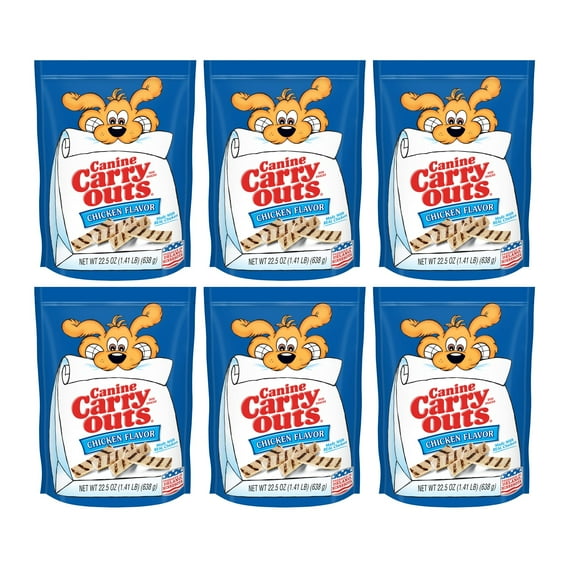 (6 Pack) Canine Carry Outs Chicken Flavor Dog Treats, 22.5 oz Bags