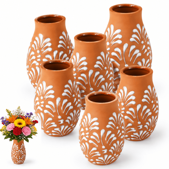 6 Pack Cantaritos De Barro Mexicanos Terracotta Vases Brown Leaf